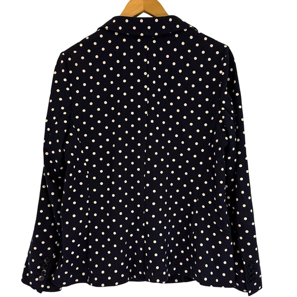 Talbots Navy and Cream Large Cotton Blend Polka Dot Three Button Blazer - Picture 2 of 5
